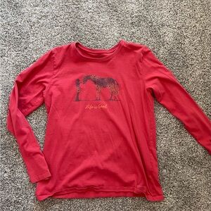 Life Is Good Red Long Sleeve Tee with Horse Design